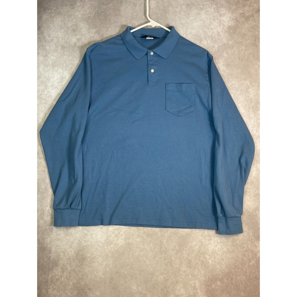 Vintage Lands End Rugby Shirt Mens Large Blue Long Sleeve Polo Cotton USA Made